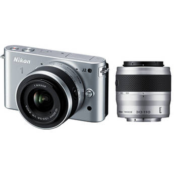  Nikon 1 J2 Mirrorless Digital Camera with 10-30mm & 30-110mm Lens (Silver)