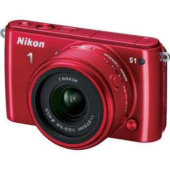  Nikon 1 S1 Mirrorless Digital Camera with 11-27.5mm Lens (Red) 